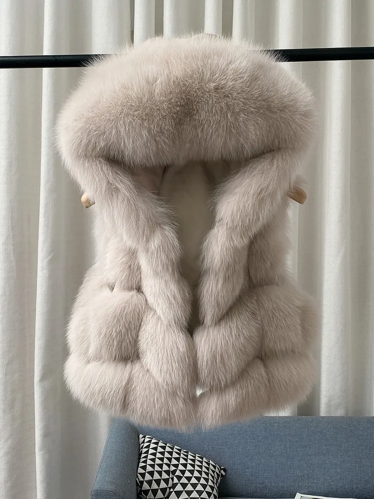 Heißer Verkauf Mode Hochwertige Echt Fox Pelz Weste Frauen Kurzen Stil Herbst Und Winter Neue Mit Kapuze Weste Echtpelz weste