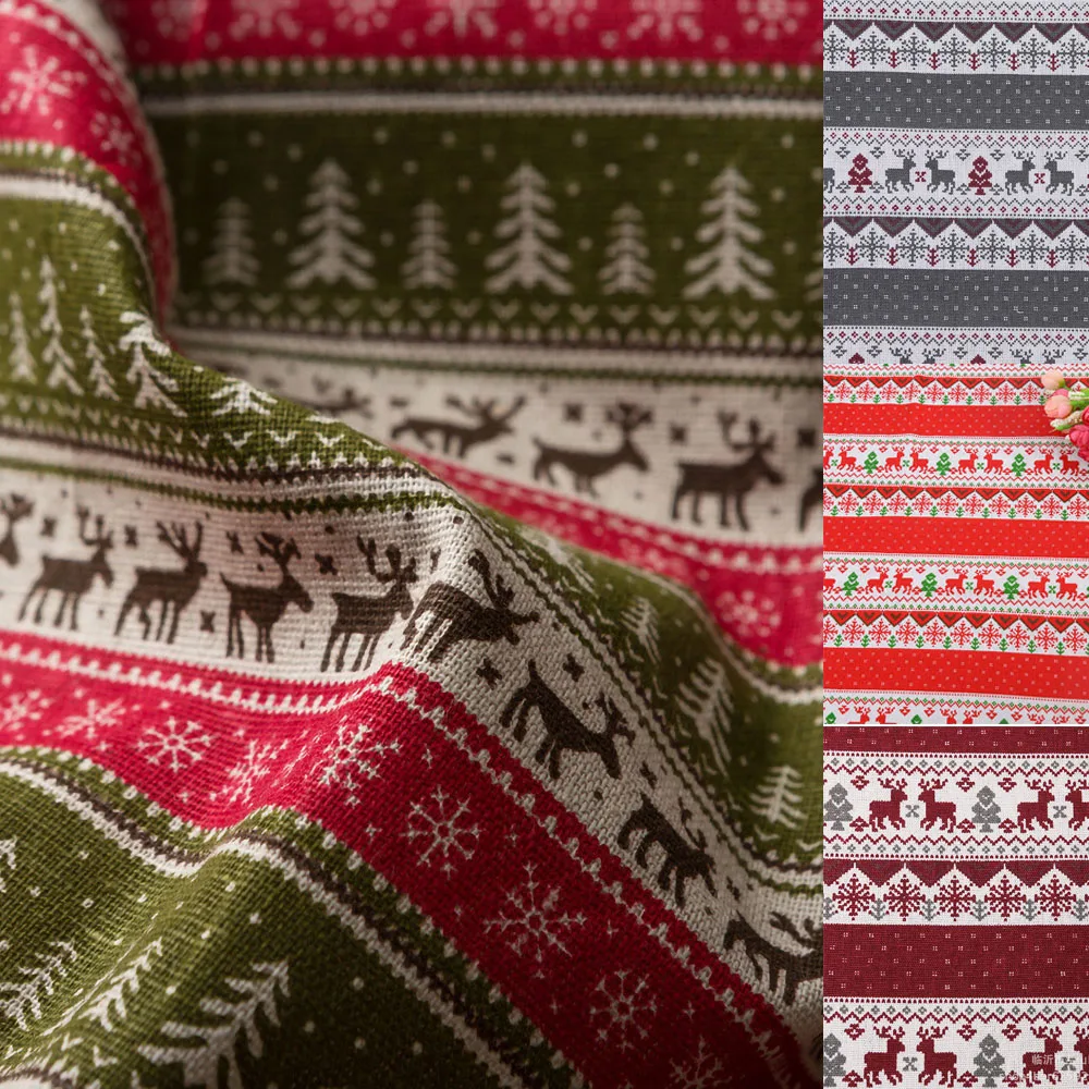 

45/90x145CM Christmas Style Print Cotton Linen Fabric Soft for Clothing Make DIY Crafts Tote Bag And Coin Purses Sewing Supplies
