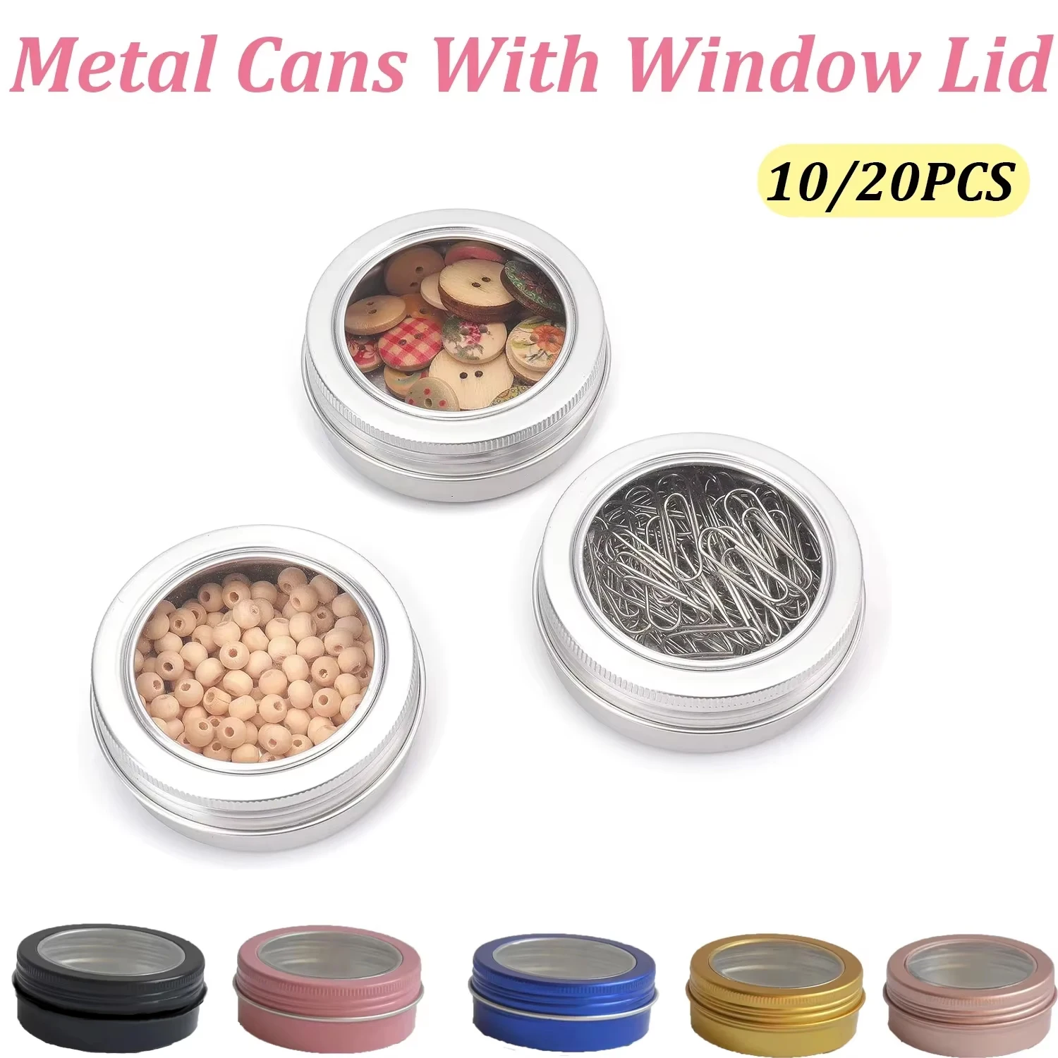 10/20 SZTUK 60ML Okrągłe aluminiowe puszki Pojemniki z zakrętką i przezroczystym okienkiem Metalowe puste puszki Słoiki podróżne do przechowywania ﻿ Sztuka i rzemiosło