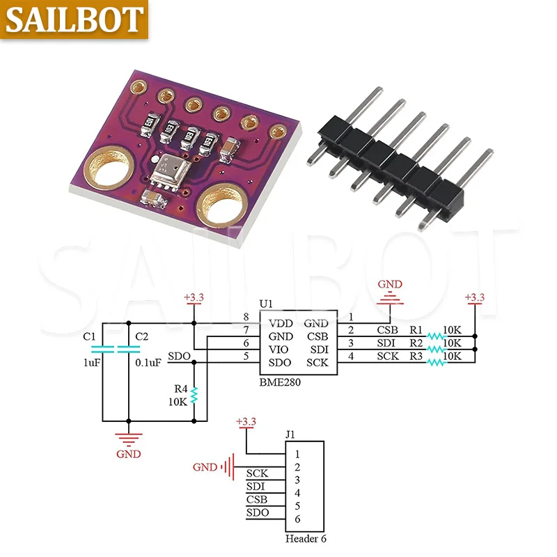 BME280 5 فولت 3.3 فولت الاستشعار الرقمي درجة الحرارة الرطوبة وحدة استشعار الضغط الجوي BME280-5V -3.3 فولت I2C SPI 1.8-5 فولت