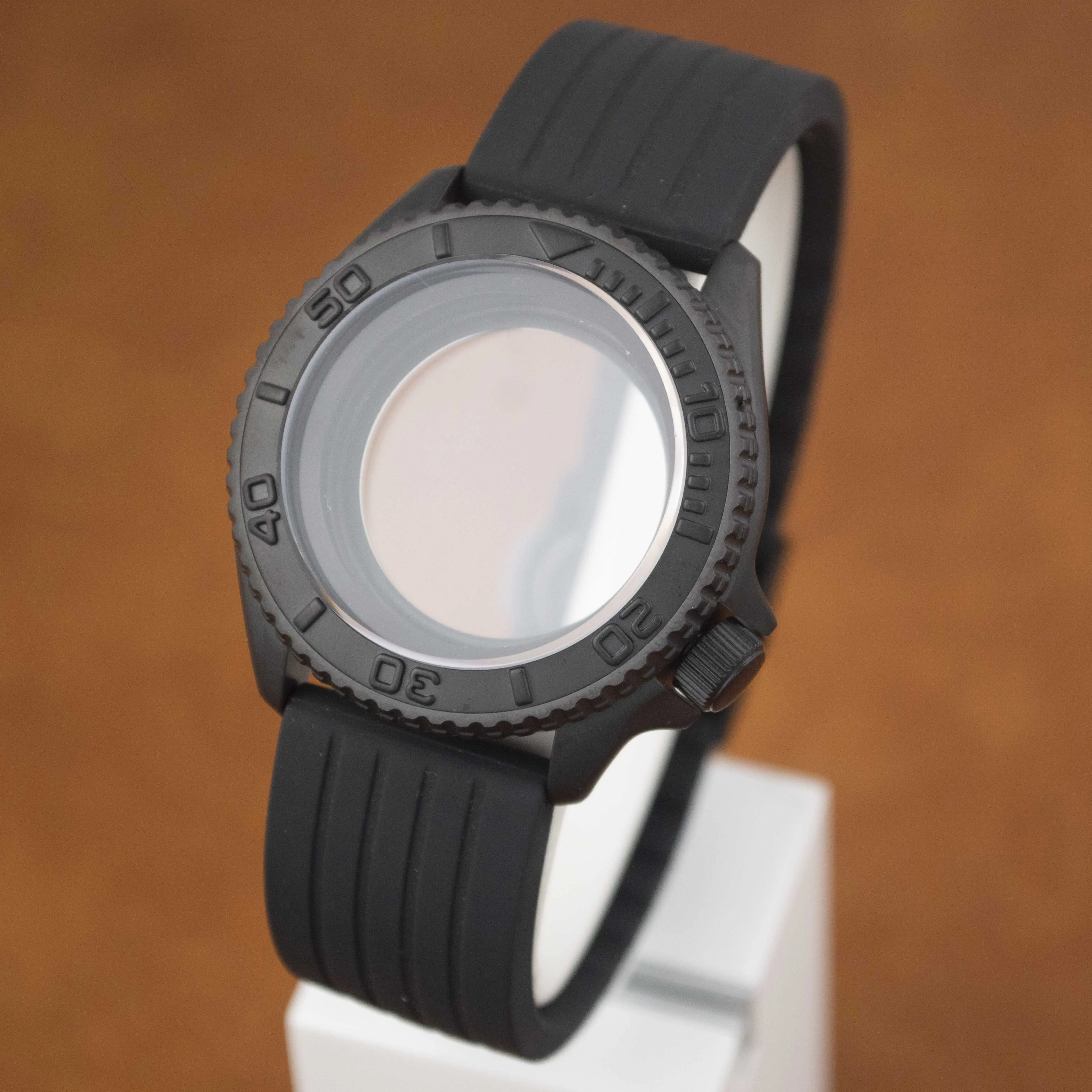 For SKX007 Case Black PVD Stainless Steel Watch Case Rubber Strap 10ATM Waterproof For NH34 NH35 NH36 Movement Men Watch Case