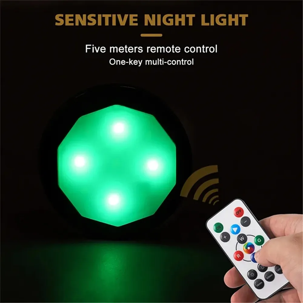 16 Colors Changeable LED Puck Lights With Remote Control Dimmable Under Cabinet Lights Rechargeable Closet Lights For Kitchen