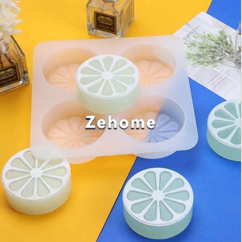 3pcs DIY four-hole lemon soap model cake mold cold process soap handmade soap mold orange silicone mold