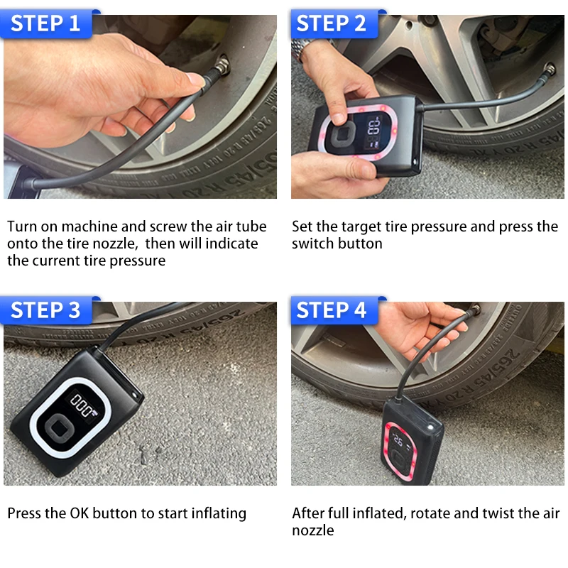 AP06 kompresor udara nirkabel portabel cerdas, pompa Inflator listrik cerdas dengan tampilan Digital untuk mobil, sepeda motor, bola