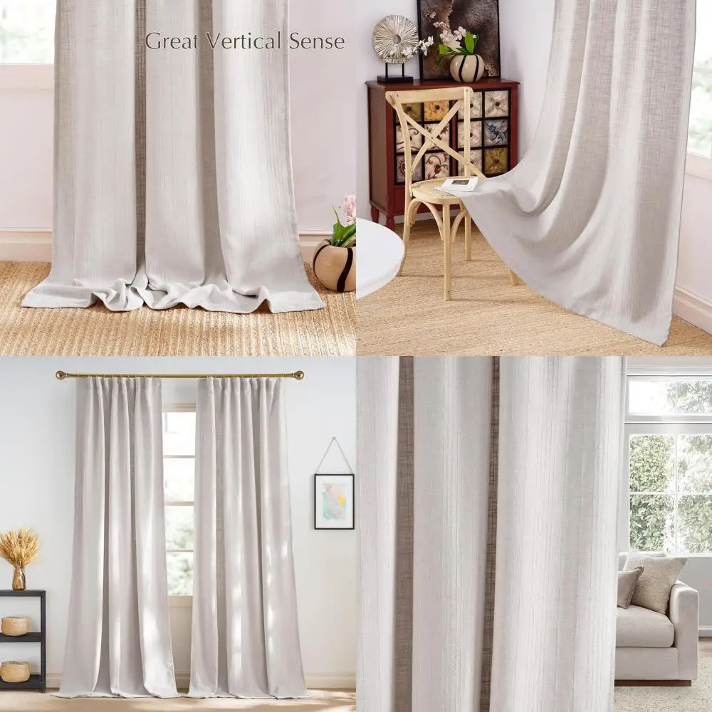 

Waffle Weave Linen Curtains, Thick Jacquard Privacy Drapes with Light Filtering, 52 x 90, Set of 2 for Living Room