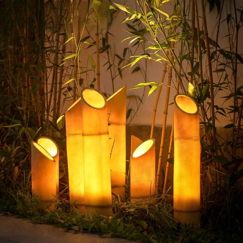 

Уличный солнечный светильник из бамбука, водонепроницаемый, с автоматическим включением/выключением для газона, декоративное освещение для ландшафтных ограждений, атмосферное освещение в деревенском стиле