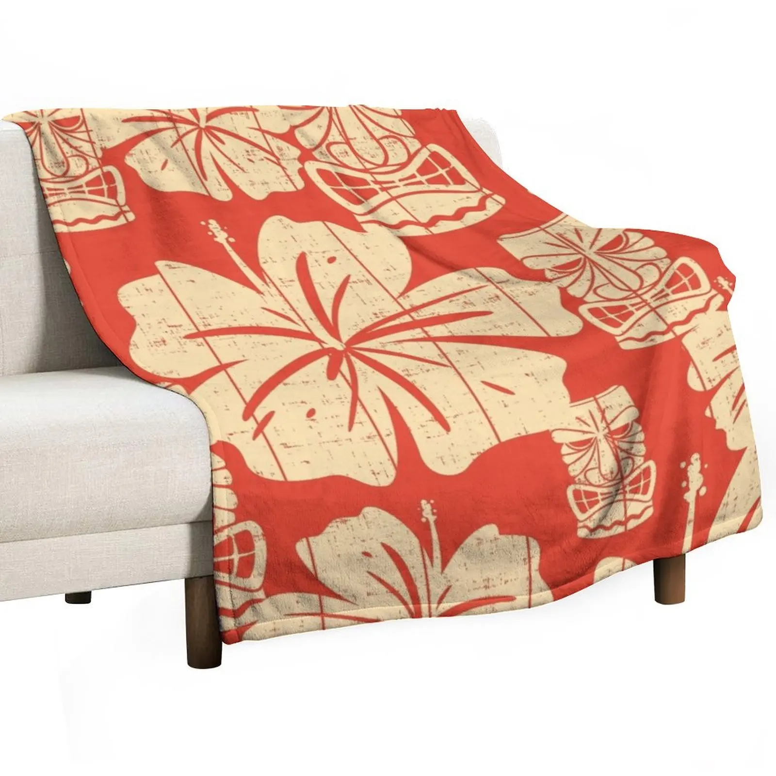 

Hawaiian Tiki Pattern on Red Throw Blanket Flannel Beach Blankets