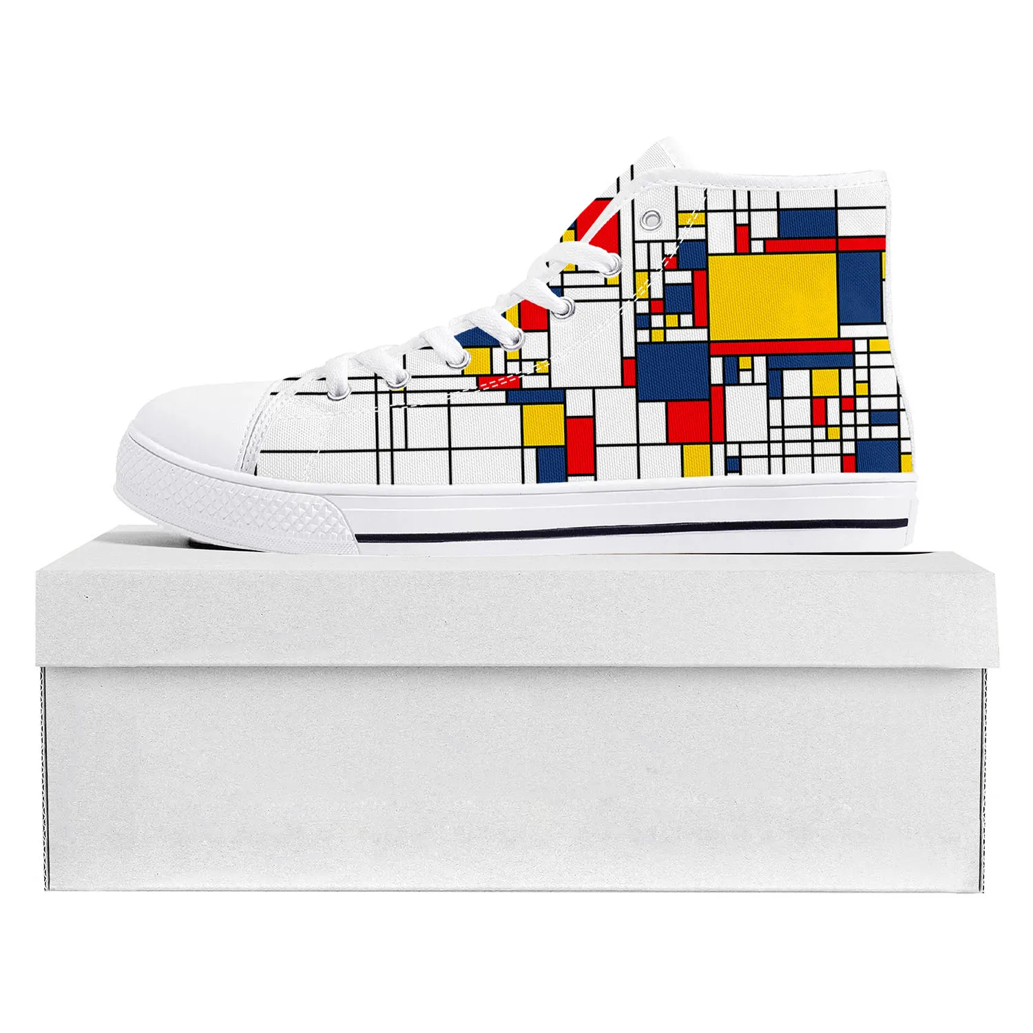 

Mondrian Abstract Art Aesthetic High Top High Quality Sneakers Mens Womens Teenager Canvas Sneaker Couple Custom Made Shoes