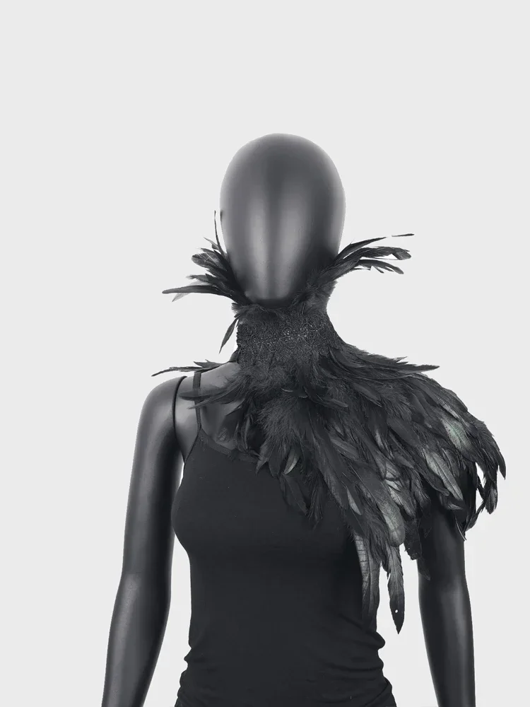 Halloweenowy płaszcz z piór, gotycki punkowy płaszcz z piór, naturalny płaszcz z piór, damski kostium na cosplay, występ sceniczny, gorąca odzież klubowa