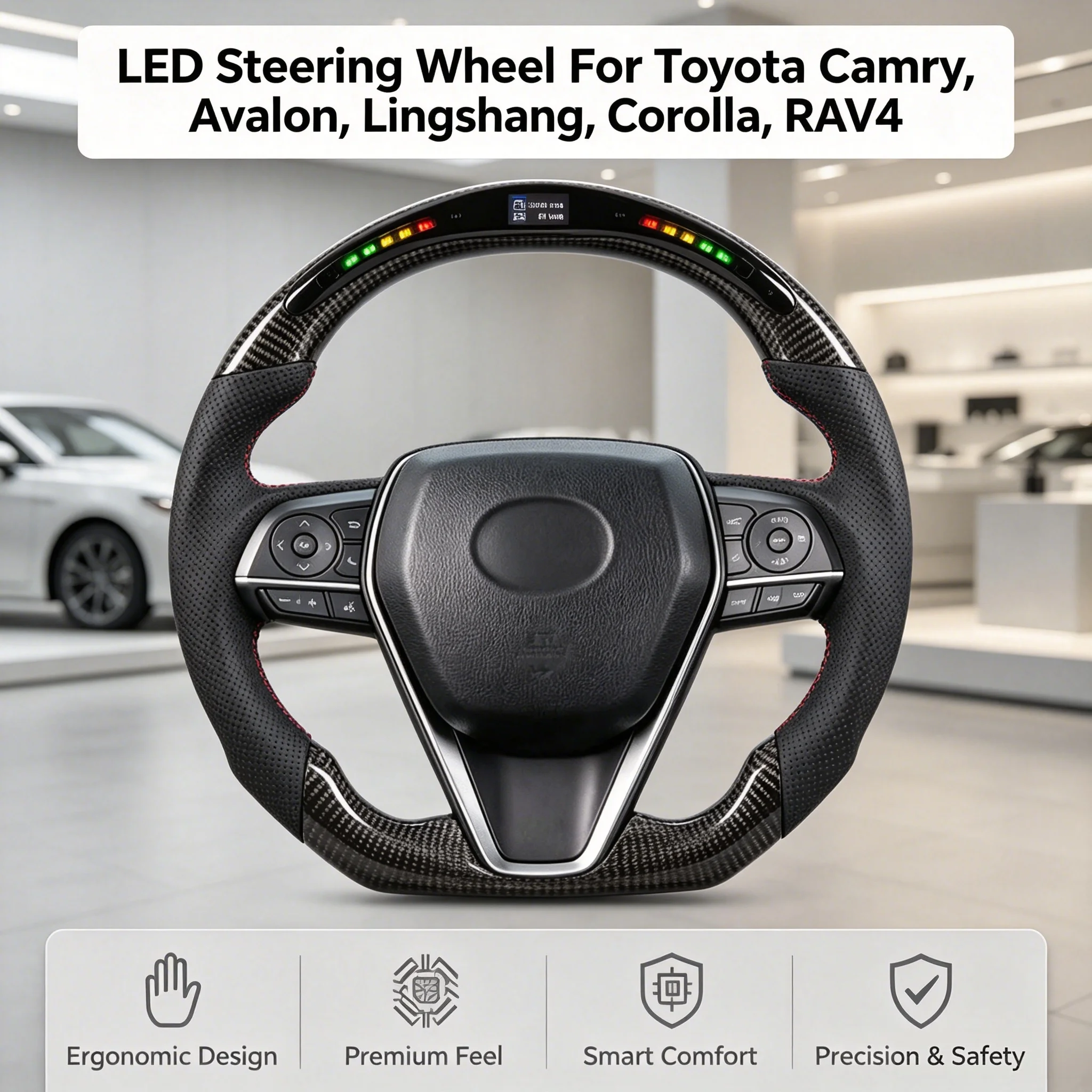 Smart LED Glowing Carbon Fiber Steering Wheel For Toyota Camry, Avalon Old Model Custom Racing Grade Car Upgrade Accessories