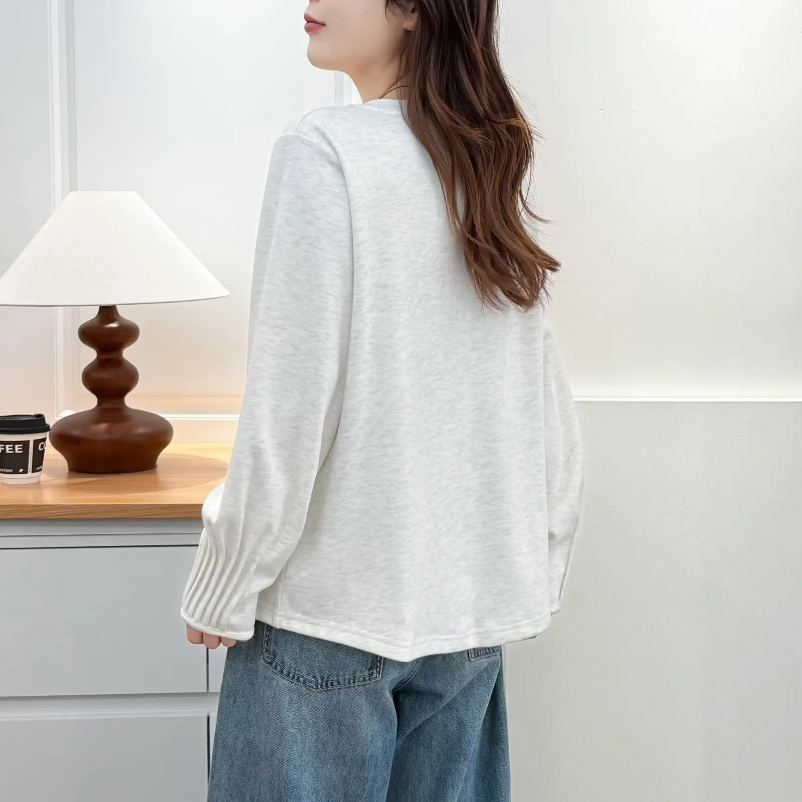 XXXXL موضة حجم كبير تي شيرت نسائي جديد الخامس الرقبة مطوي الصوف قاعدة القمم للخريف والشتاء ملابس داخلية دافئة 192 #3