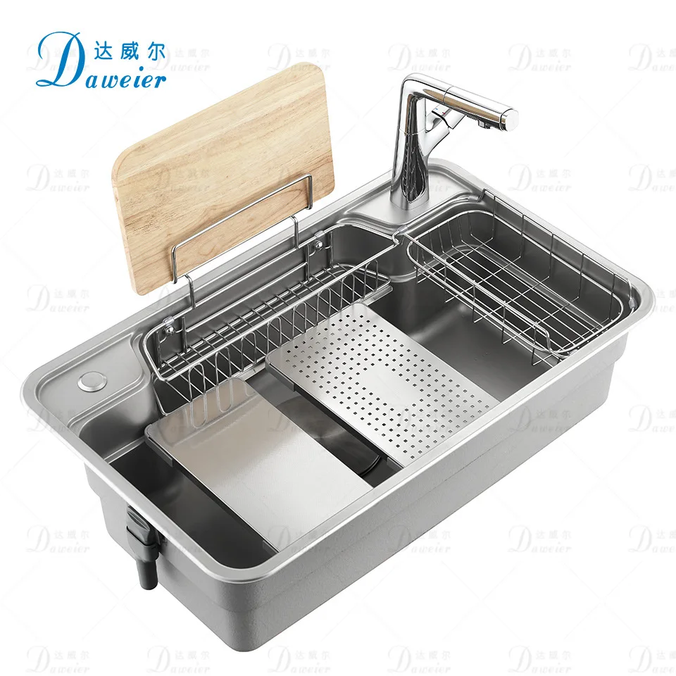 780*480mm Luxury High Quality Kitchen sink set Brushed Nickel Large single sink Multifunctional storage Sink 304 Stainless steel