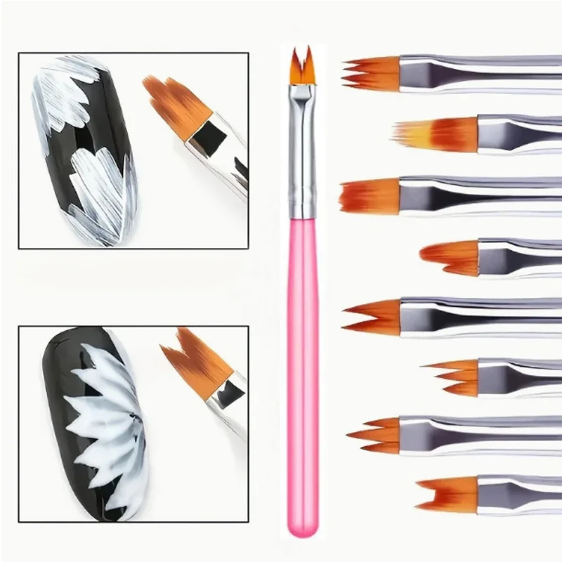 8-sets Nail Art bloempennen set roze en wit patroon bloemblaadje gekarteld Nail Art Tools Kit voor DIY manicure schoonheid
