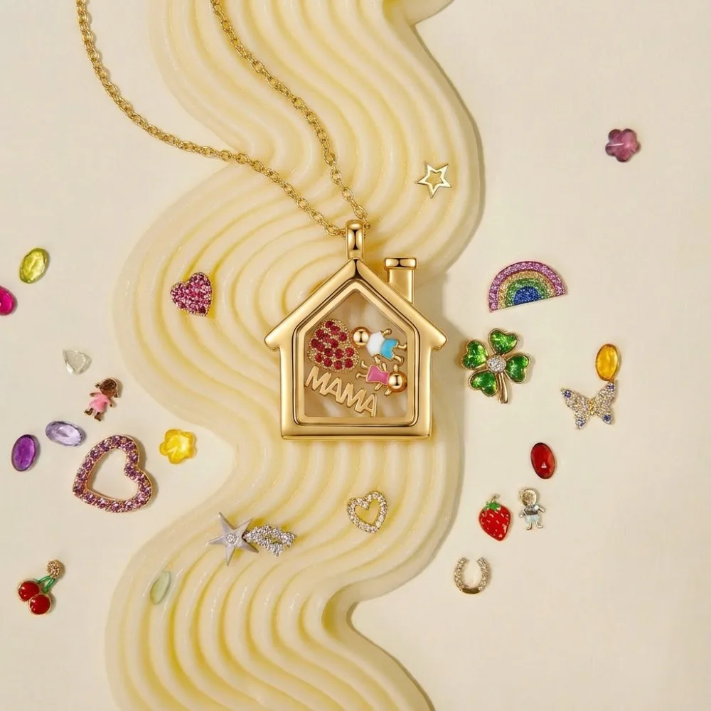 12 Birthstone House Openable Locket Pendant Letter Floral Family Theme Box Necklace Fashion Jewelry Gift For Women Family