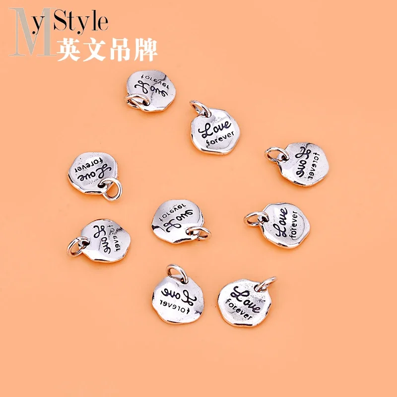 S925 Sterling Silver Vintage English Label Pendant Handmade DIY bracelet Necklace Jewelry accessories for women