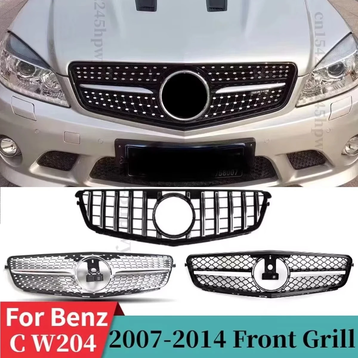 

Front Bumper Grilles For Mercedes Benz W204 C Class 2008-2014 C180 C200 C250 C300 C350 Tuning Sport Diamond AMG GT Style Grill