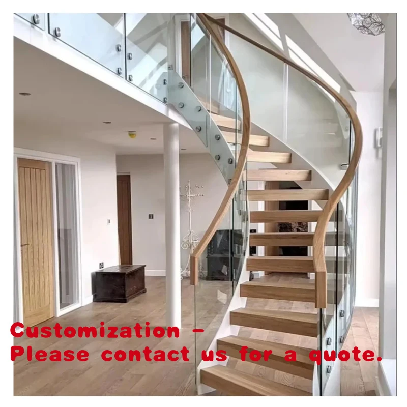 custom.Modern Indoor Durable Design Curved Steel Wooden Staircase Floating Stairs House Apartment or Kitchen Marble Material