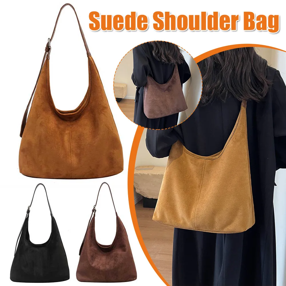 

Women Suede Shoulder Bag Fashion Tote Bag Solid Color Stylish Crossbody Bag Adjustable Strap Top Handle Bag Vintage Satchel Bag