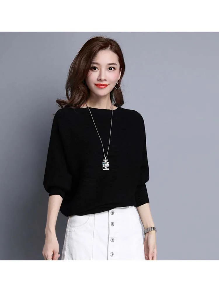 Pull Femme Autumn Winter Women Sweater Batwing Sleeve Jumper Slash Neck Women\'s Knitted Pullovers