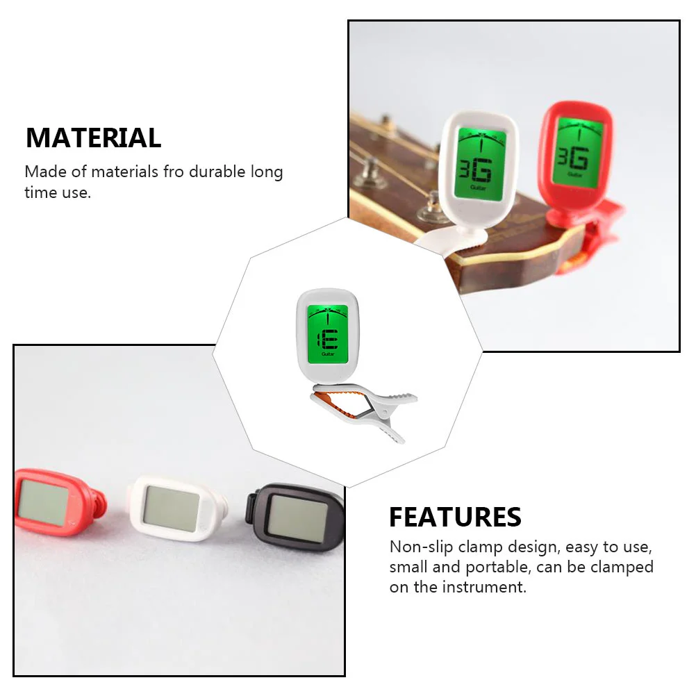

1pc Guitar Tuner Portable Lcd Display Multiple Tuning Modes Flexible Angle Non-Slip Clamp For Bass Violin Ukulele Folk Guitar