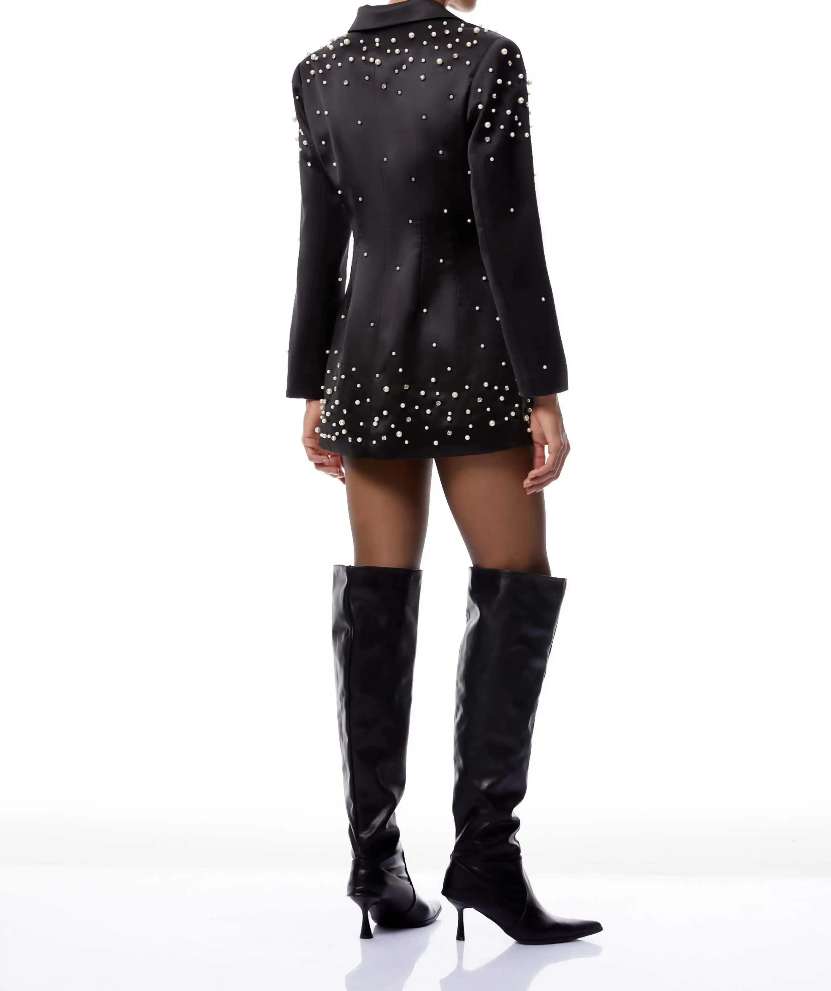 بدلة نسائية من قماش الجاكار قطعة واحدة سترة بقصة ضيقة واحدة الصدر بلغت ذروتها وطية صدر السترة واللؤلؤ والكريستال مناسبات خاصة معطف مكتب مخصص