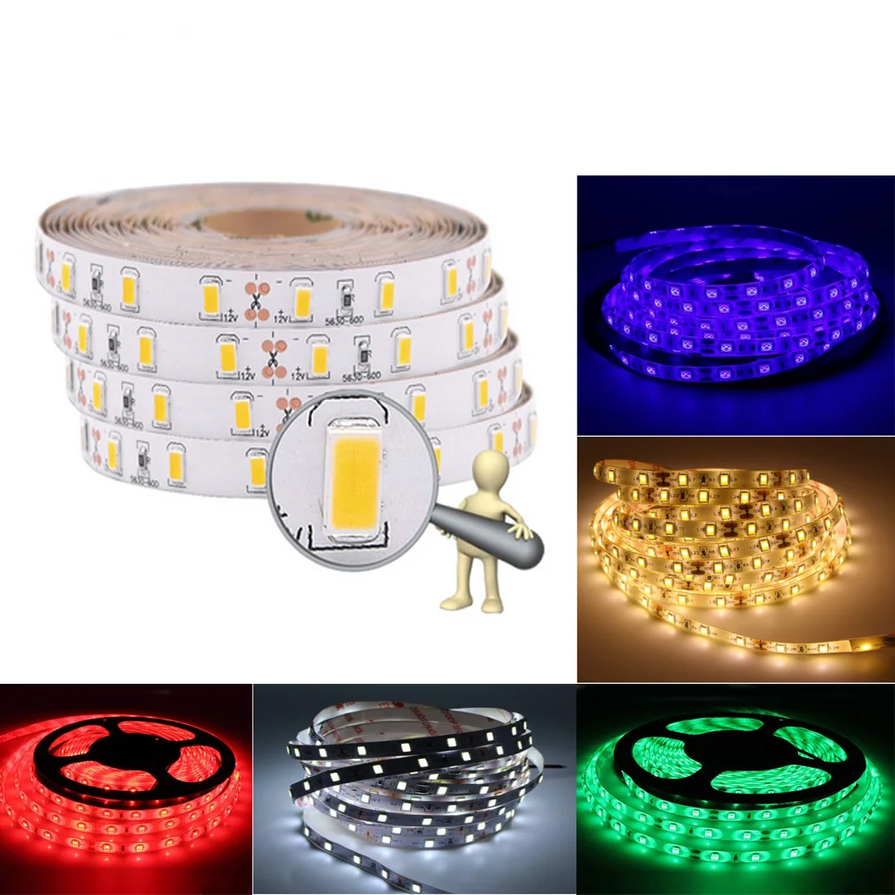 1m 2m 3m 4m 5m DC 12V Flexible LED Strip light 5630 SMD ip20 Non-waterproof 60/120/180/240/300LEDs High Bright 10mm LED Tape