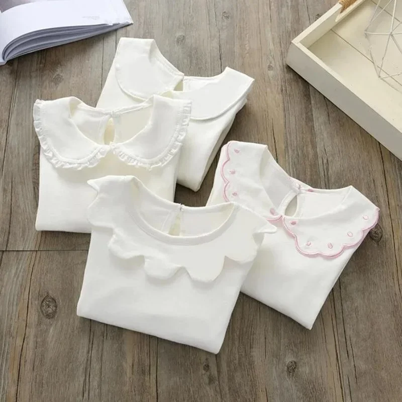 New Spring Autumn Baby Toddler Clothes School Girls White Blouse Cotton Girls Shirt Tops Kids Shirts Girl Shirts Long Sleeve