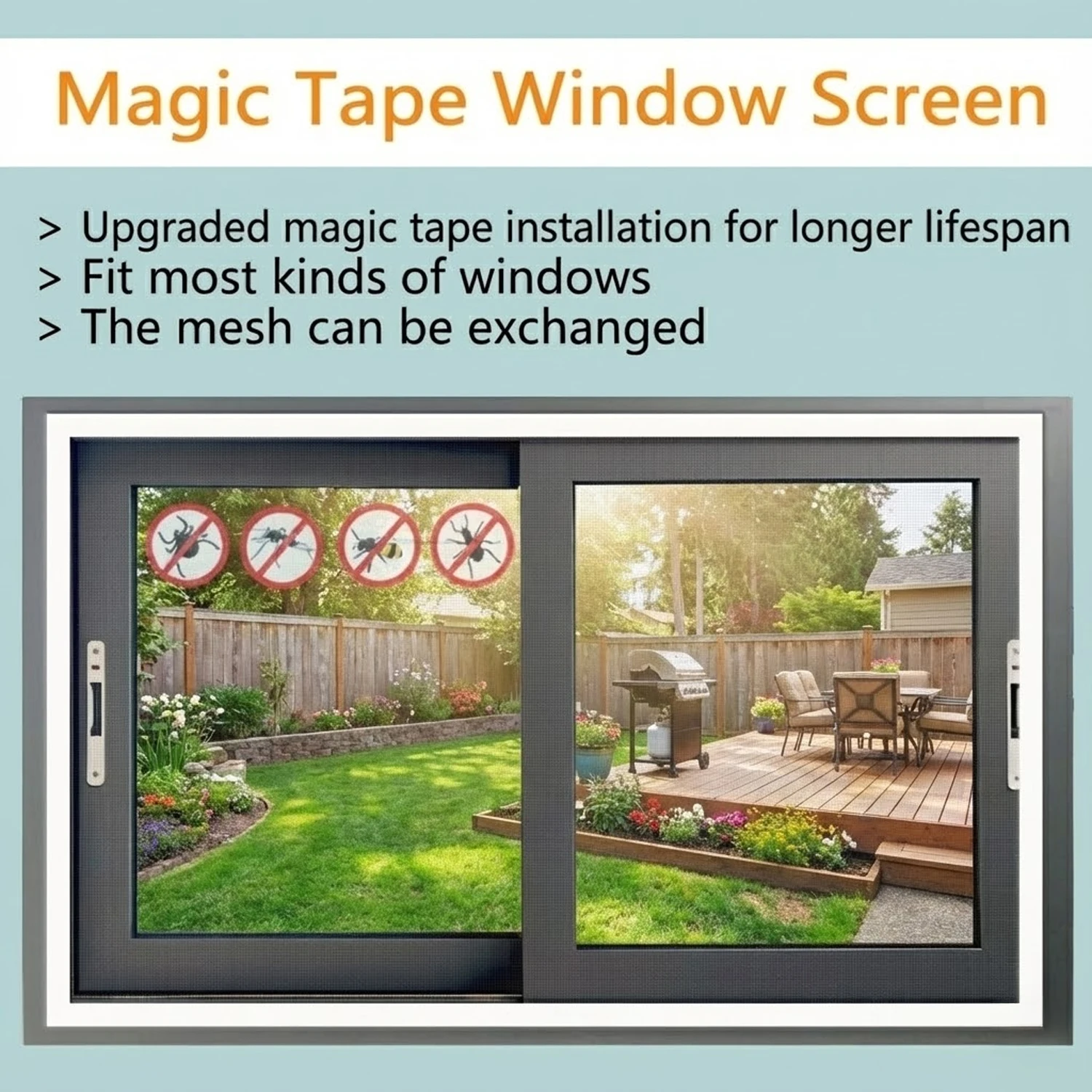 White Window & Door Screen – Invisible & Strong Mosquito & Insect Protection, Hook & Loop, No Drilling, Multiple Sizes