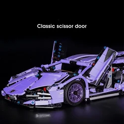 1280PCS Technical 1:14 Purple Lambo Super Sports Car Building Blocks MOC City Speed Vehicle Assemble Bricks Toys For Kids Boys