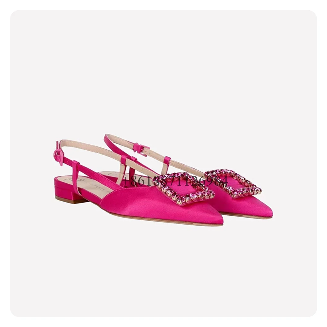 

Ankle Wrap Pointed Toe Summer Women Sandals With Rhinestone Chunky Low Heels Buckle Strap Design Large Size Closed Toe Shoes