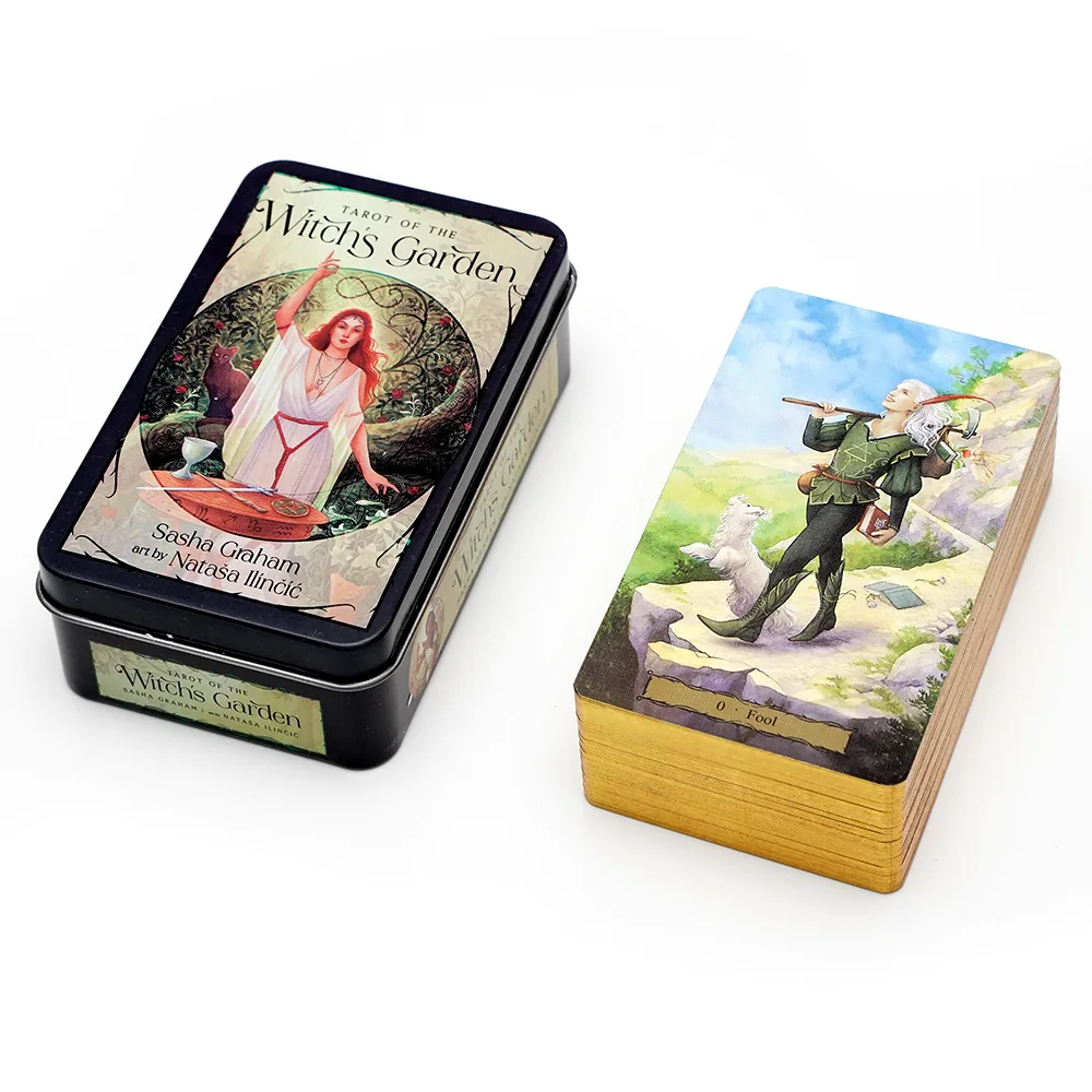 Tarot of The Witch's Garden 78 Pcs Cards with Gilded Edges In A Tin Box for Beginners 10.3*6cm