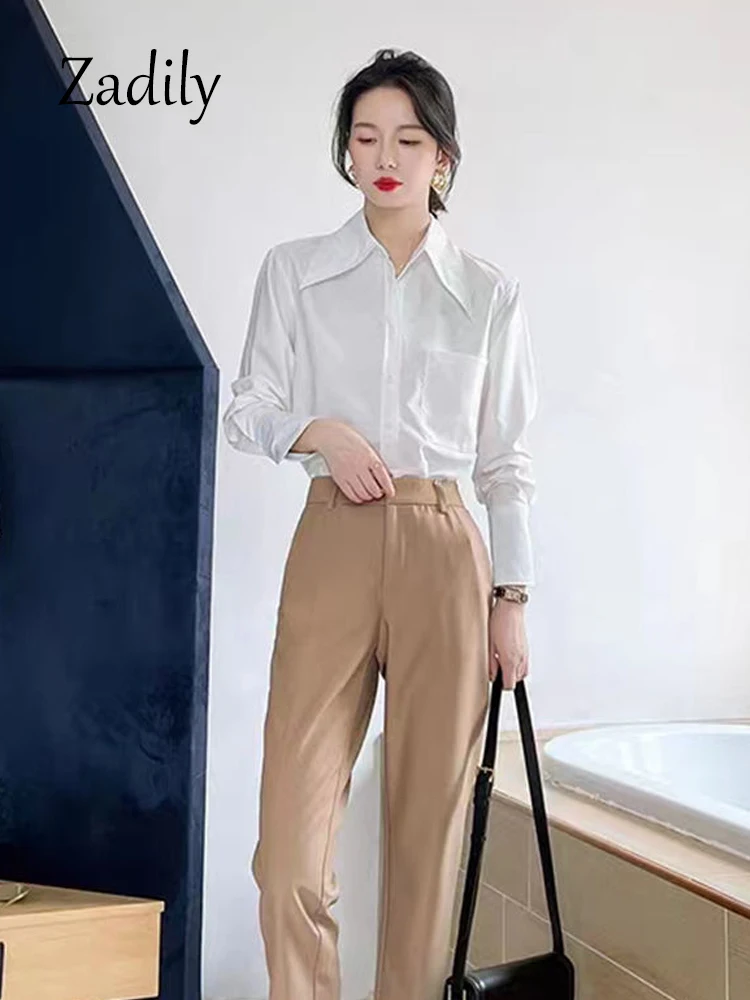 Zadily 2024 Spring Office Lady Long Sleeve Women Basic White Shirt Korea Style larged collar Button Up Work Female Blouse Tops