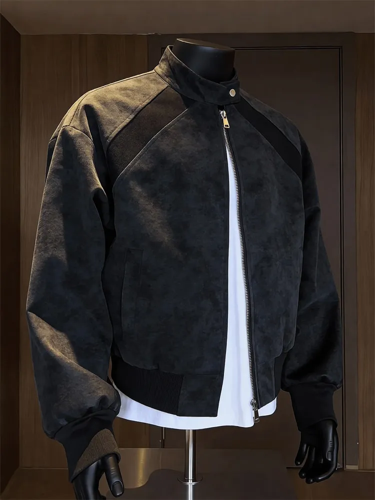 Gray PU Leather Jacket Men's Style Stand Collar Patchwork Deconstructed Motorcycle Clothes Casual Fashion Youth 
