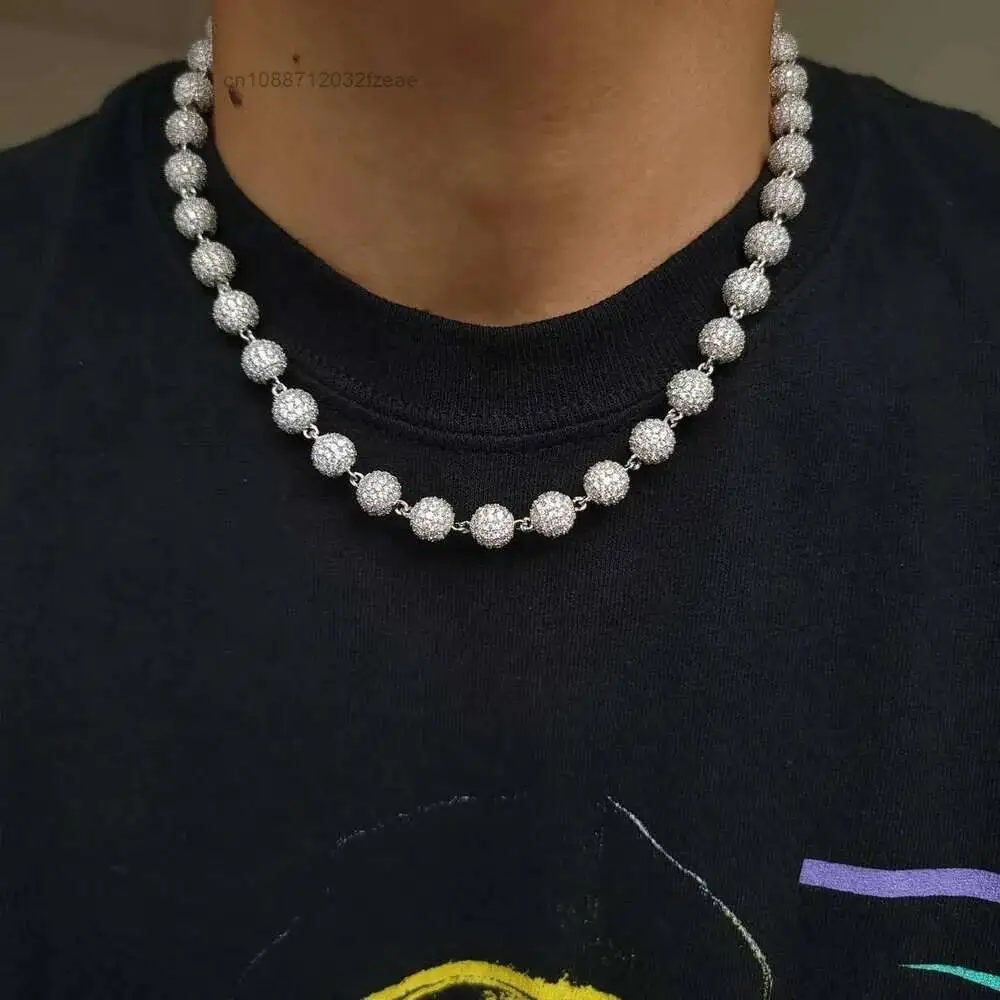 Luxury Clustered Ball Necklace Iced Out Ball Chain Vvs Moissanite Hip Hop Full Ice Buddhist Bead Chain.