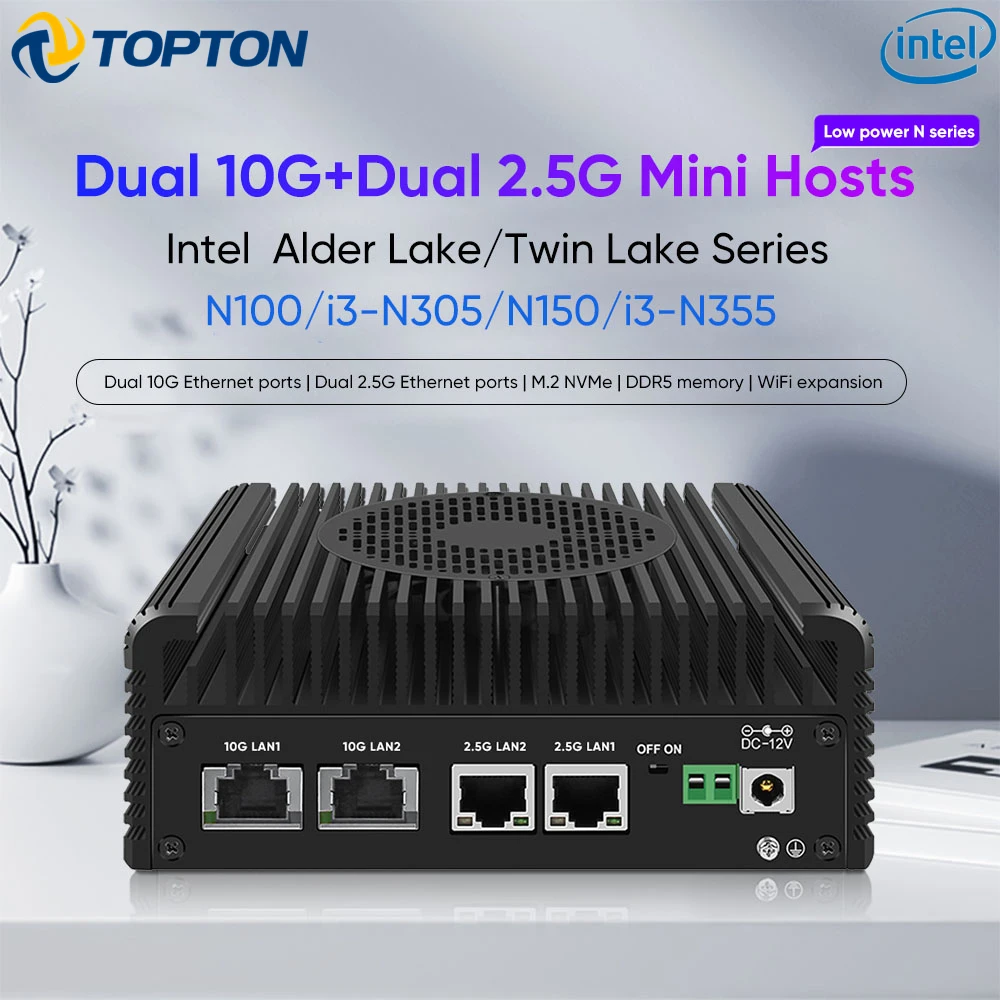 탑톤 솔리드 방화벽 PC 컴퓨터 인텔 N150 N100 2x10G SFP 또는 2x10G 2x2.5G LAN 타입-C 2xNVMe+SATA NAS 미니 PC 홈랩 서버 썸네일 2