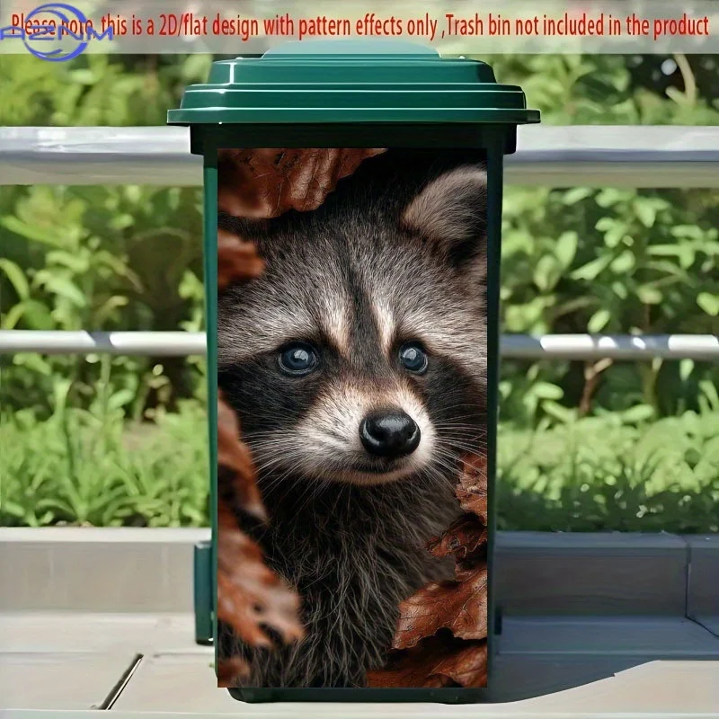 1pc of Trash Can Sticker, × inch, Featuring a Raccoon Hidden in Hay Theme Design. Self-Adhesive Wallpaper for Decoration, Suit