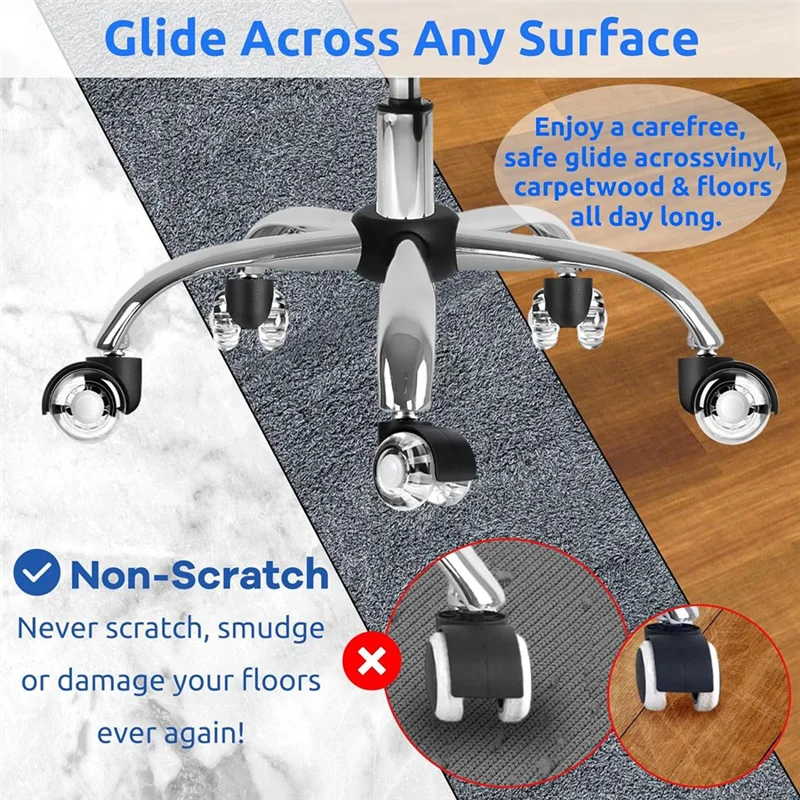 Juego de 5 ruedas para sillas de oficina, ruedas para sillas de oficina, rotación de 360 grados sin arañazos, ruedas para sillas de escritorio para alfombras duraderas