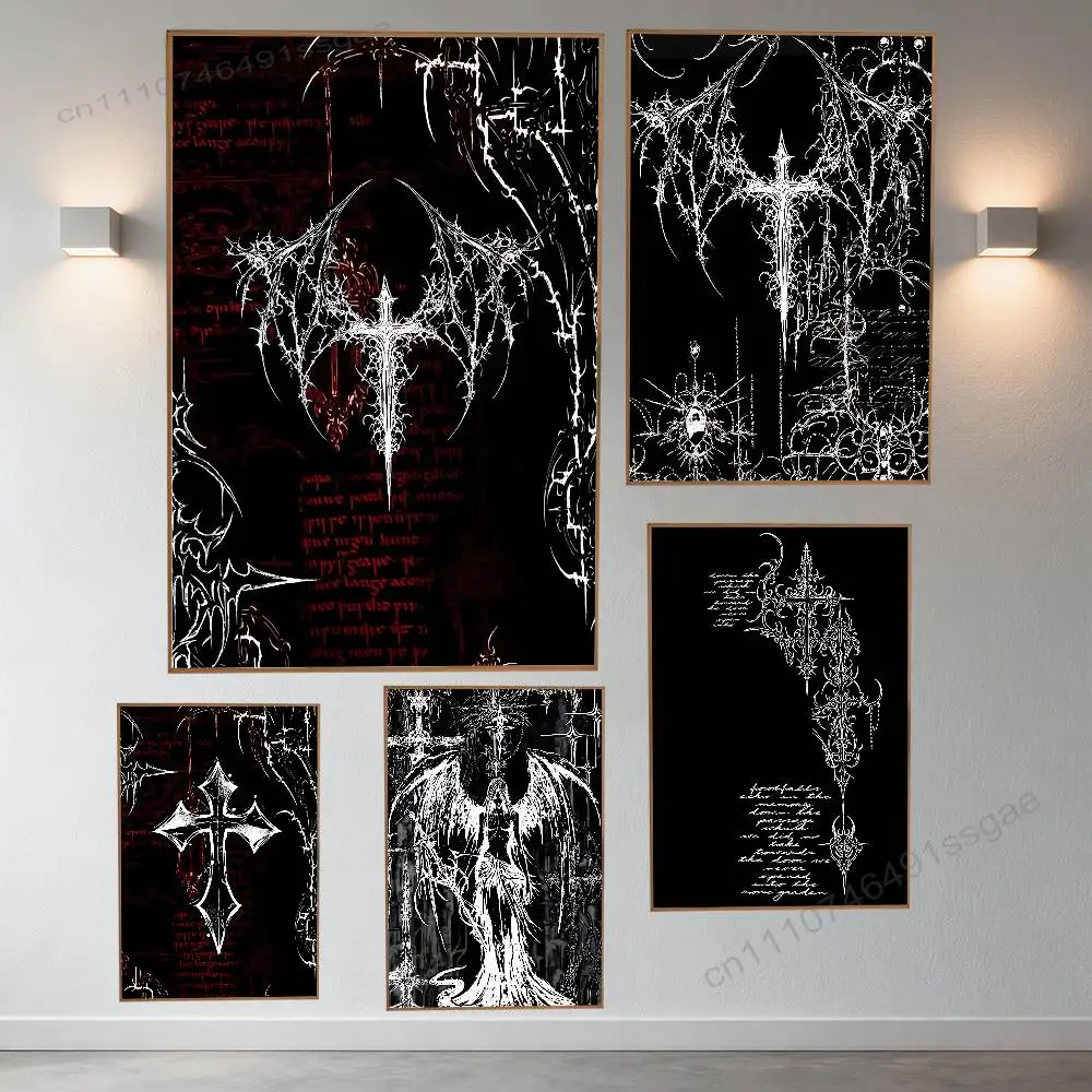 

Gothic Cyber Sigil Cross Retro Fashion Pictorial Poster Sticky Poster Paper Sticker DIY Room Bar Cafe Wall Decor Gift