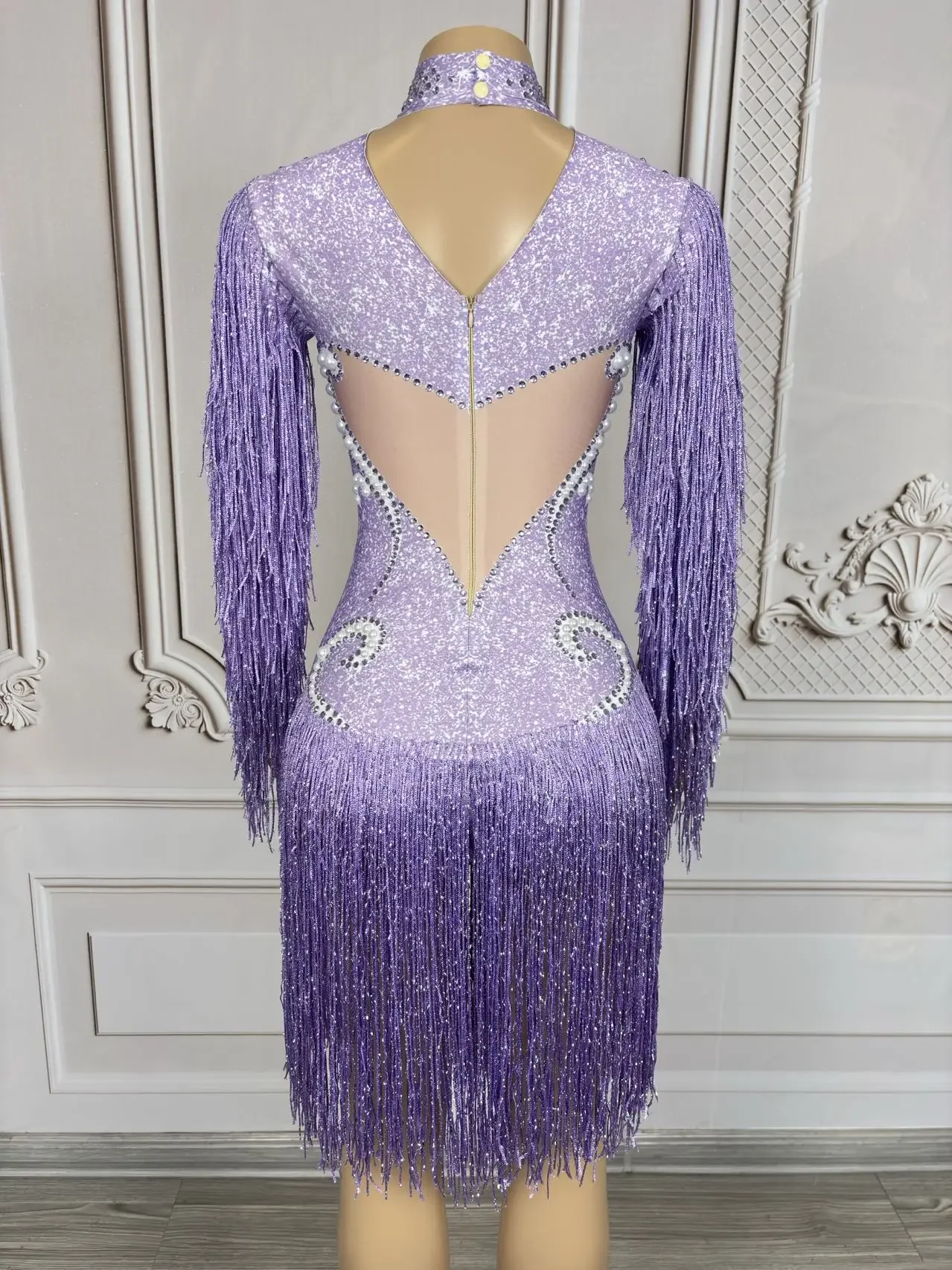 クリスタルラインストーンボディスーツステージパフォーマンスナイトクラブタッセルジャズダンス衣装女性パーティー制服ジャンプスーツ Gongniu