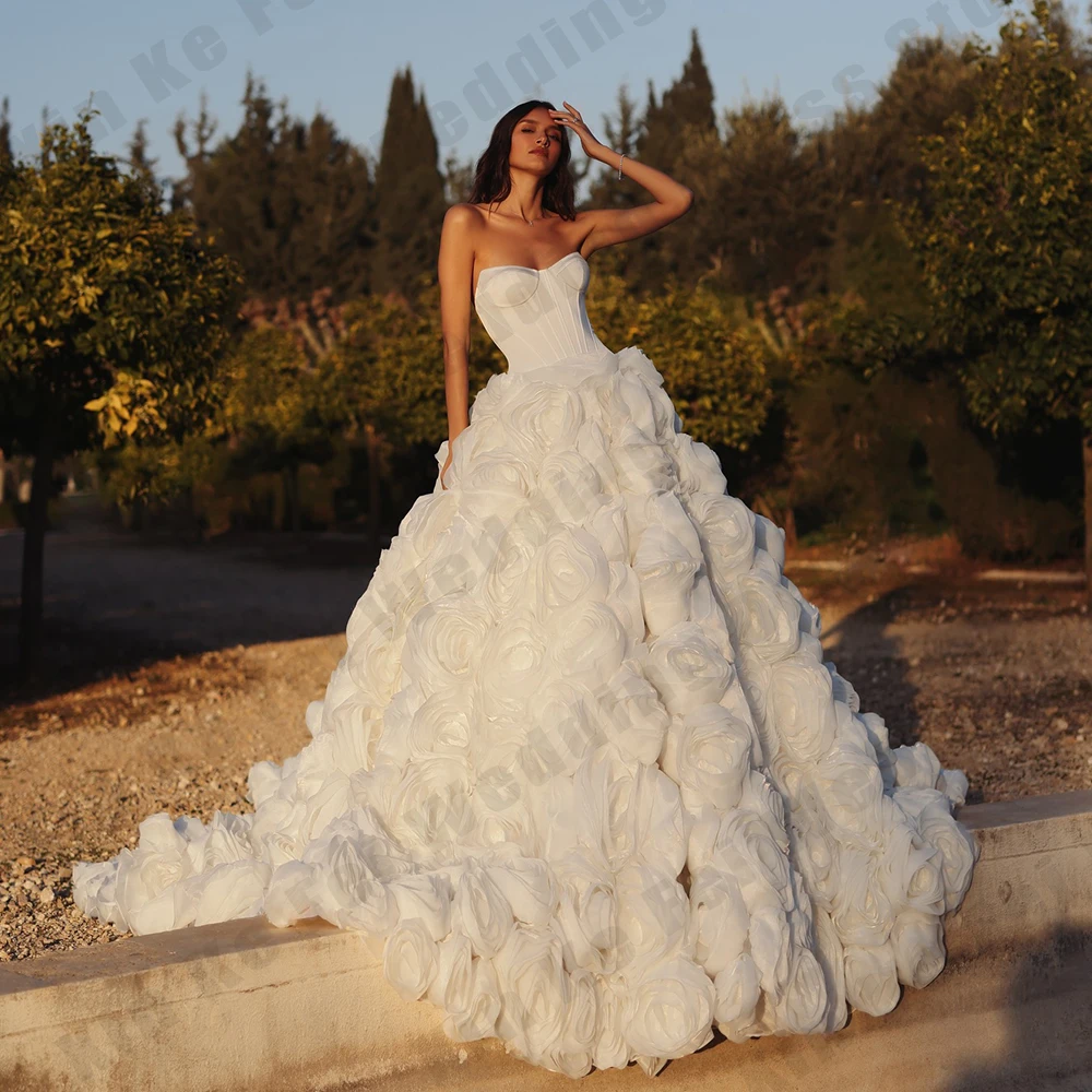 Gorgeous Women's Wedding Dresses Sexy Off Shoulder Sleeveless 3D Flower Princess Prom Gowns Formal Bridal Dress Party Customized