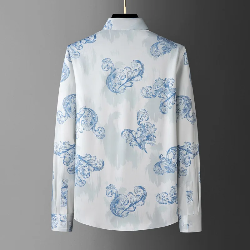 Brand Vintage Flower Shirt for Men Fashion Slim Fit Casual Business Dress Shirts Banquet Party Nightclub Stage Performance Shirt