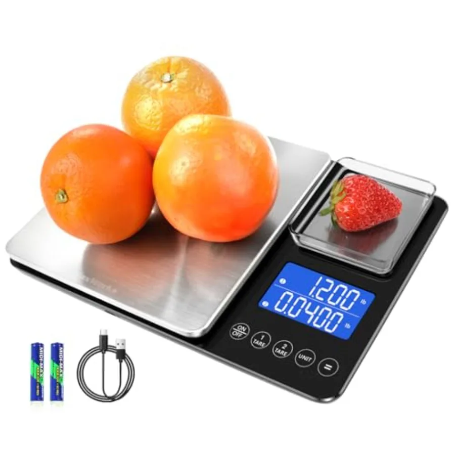 

Precision Dual Platform Kitchen Scale Measure Bulk and Fine Ingredients Simultaneously 22 lb Max Capacity Stainless Steel and G