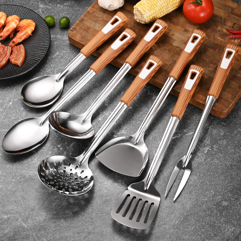 Household Kitchen Utensils Stainless Steel Spoon Spatula Set Skimmer Slotted Soup Spoon and Strainer Cooking Utensils