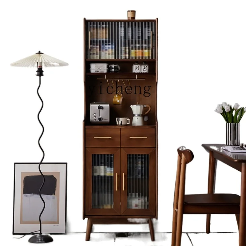 XC Solid Wood Sideboard Narrow High Cabinet Living Room Tea Cabinet Wine Cabinet Kitchen Cupboard Locker