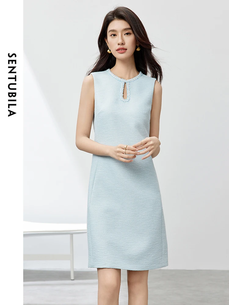 SENTUBILA Hollow Out A-line Dress Women 2024 Summer Slim Fit Solid Above Knee Dress Texture Party Pullover Dress 142L54303