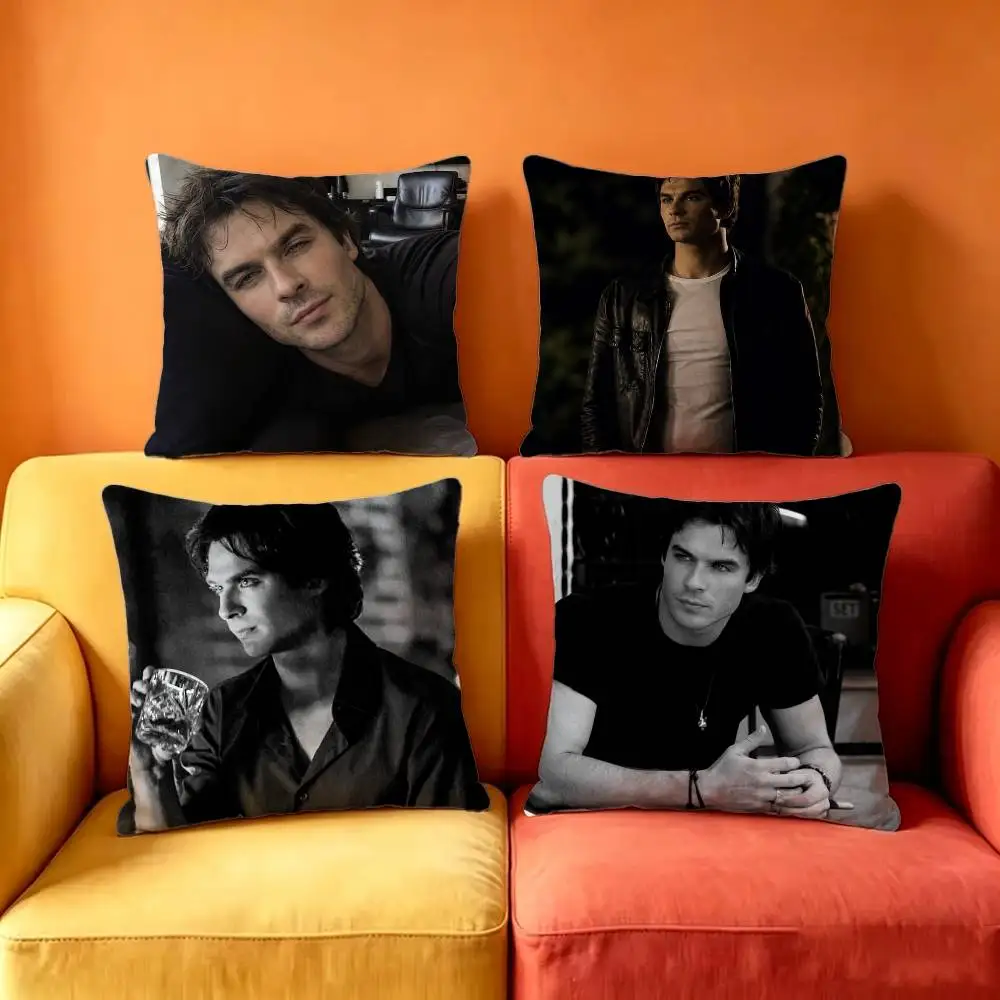 Damon Salvatore  Square Double-Sided printed Pillow Case Bedroom Bedside Pillow Sofa Cushion Cover