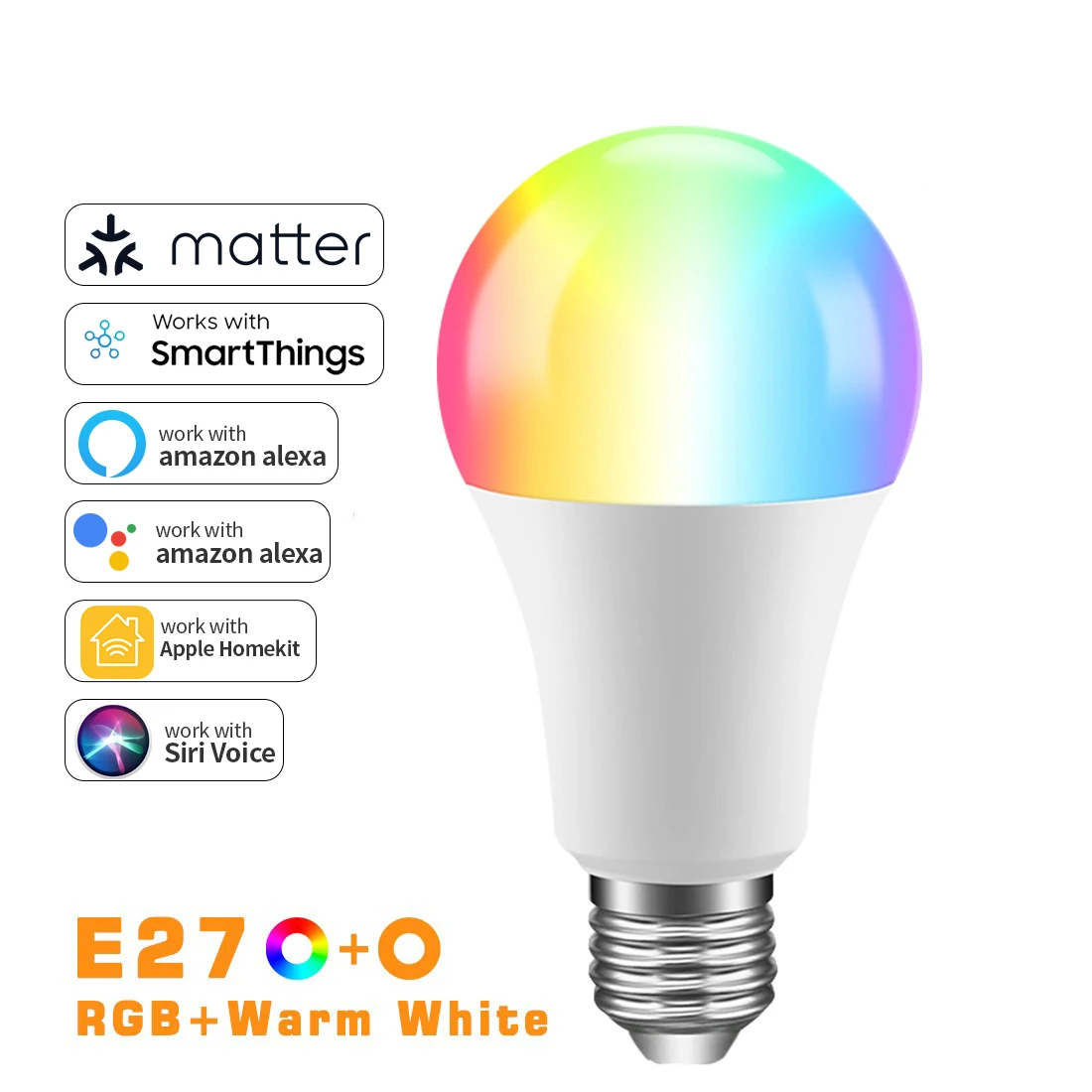 Matter Apple Homekit WiFI Smart RGB+ White Light Bulb SmartThings APP Control Support Siri Google Home Alexa Voice Assistant