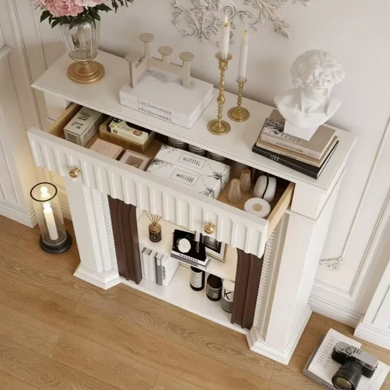 Chinese antique door cabinet American shelf opposite door French fireplace decorative cabinet Living room flame simulation fire