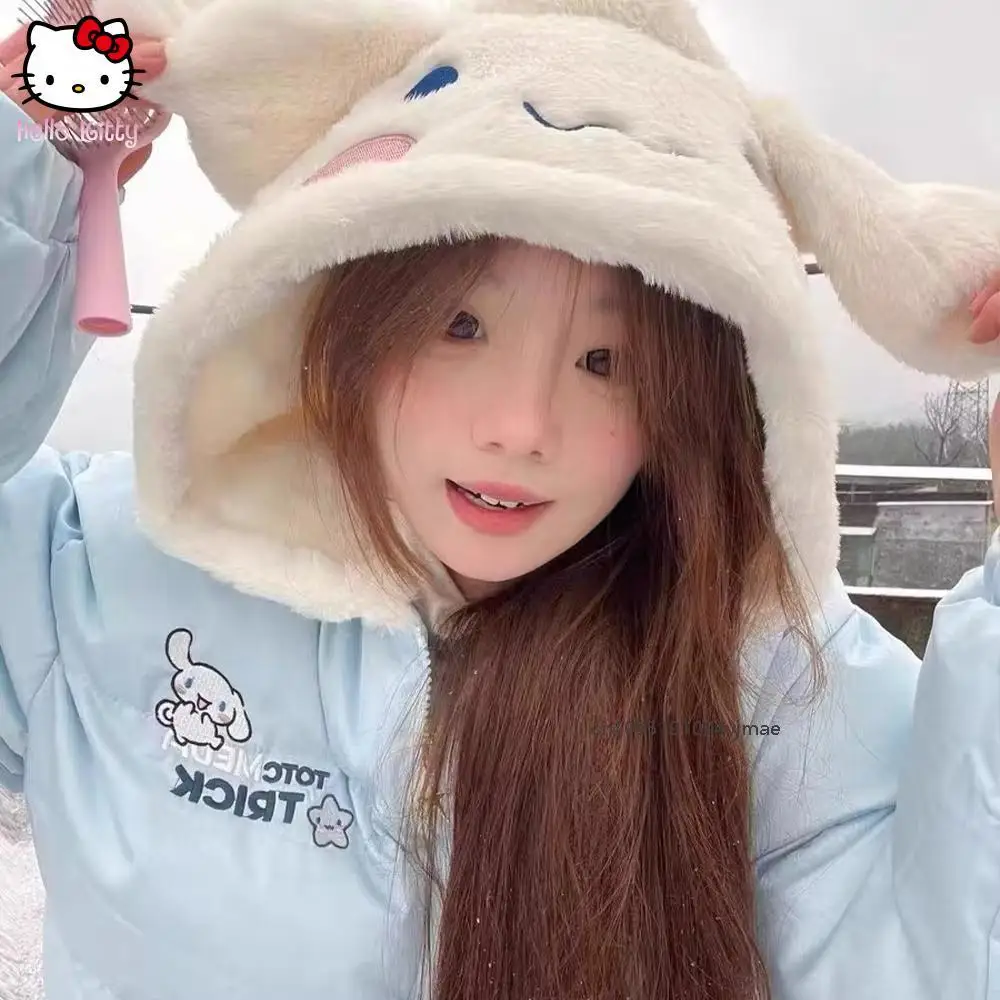 

Cinnamoroll Sanrio, милый пуховик, бархатная утепленная хлопковая куртка, женский зимний плюшевый студенческий кардиган с капюшоном, хлопковая одежда