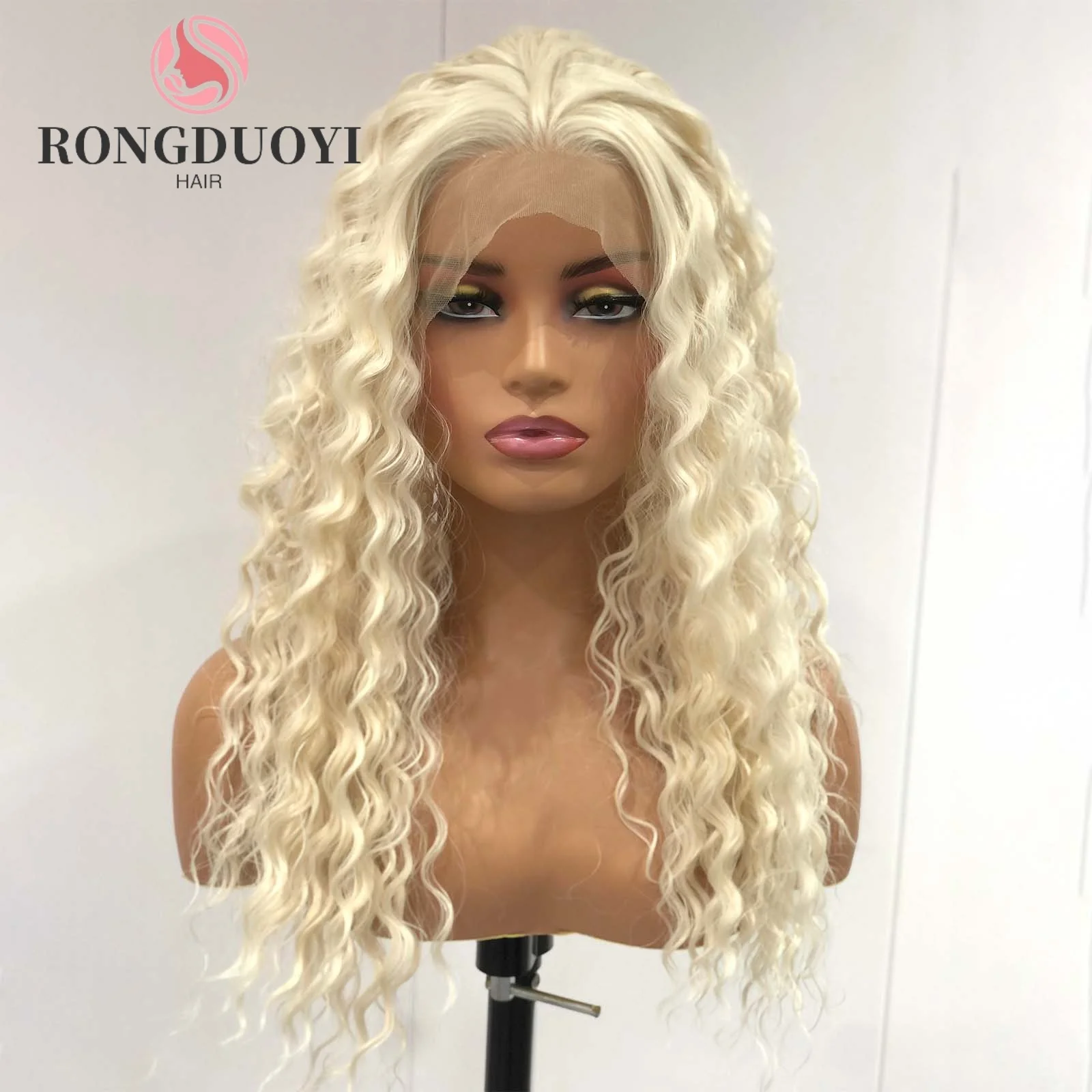 Short Blonde Curly Wavy Wig Synthetic Lace Front Wig Deep Curly Short Hair White Blond Colored 13X4 Frontal Wigs for Women Party